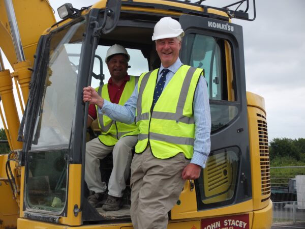 Cllr Dan Putty and Hall & Woodhouse Family Director Mark Woodhouse break ground at the Island site in Beggarwood (2)